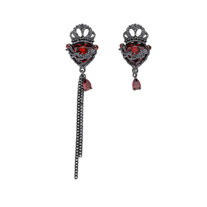 Gothic Crown Heart Chain Asymmetric Alloy Earrings