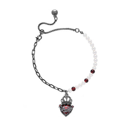 Gothic Crown Heart Shape Pearl Alloy Bracelet