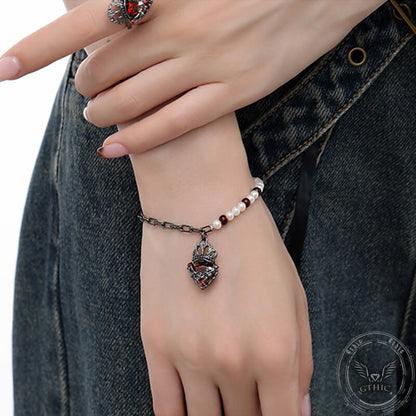 Gothic Crown Heart Shape Pearl Alloy Bracelet