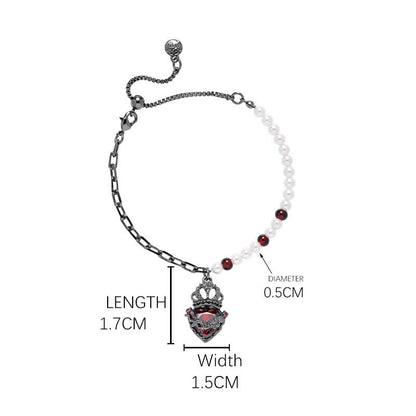 Gothic Crown Heart Shape Pearl Alloy Bracelet