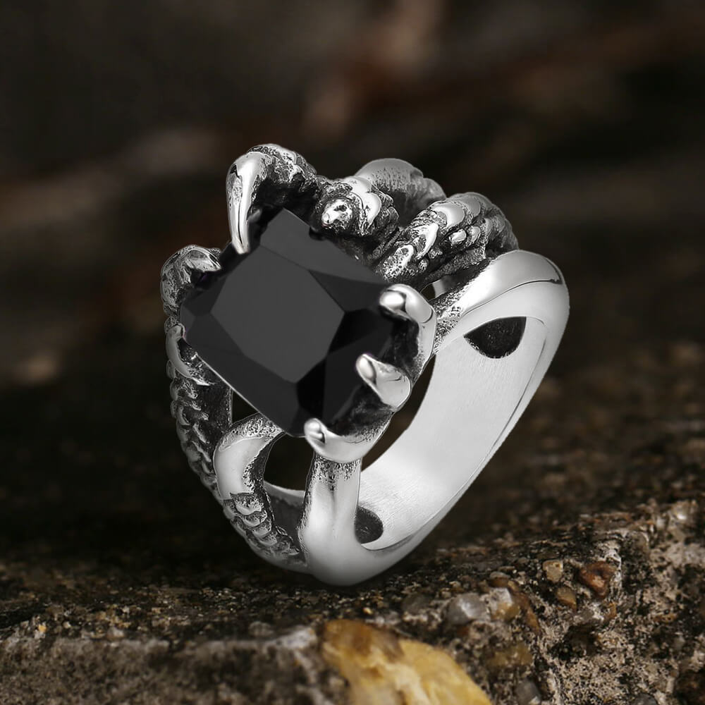 Gothic Dragon Claw Stainless Steel Gem Ring