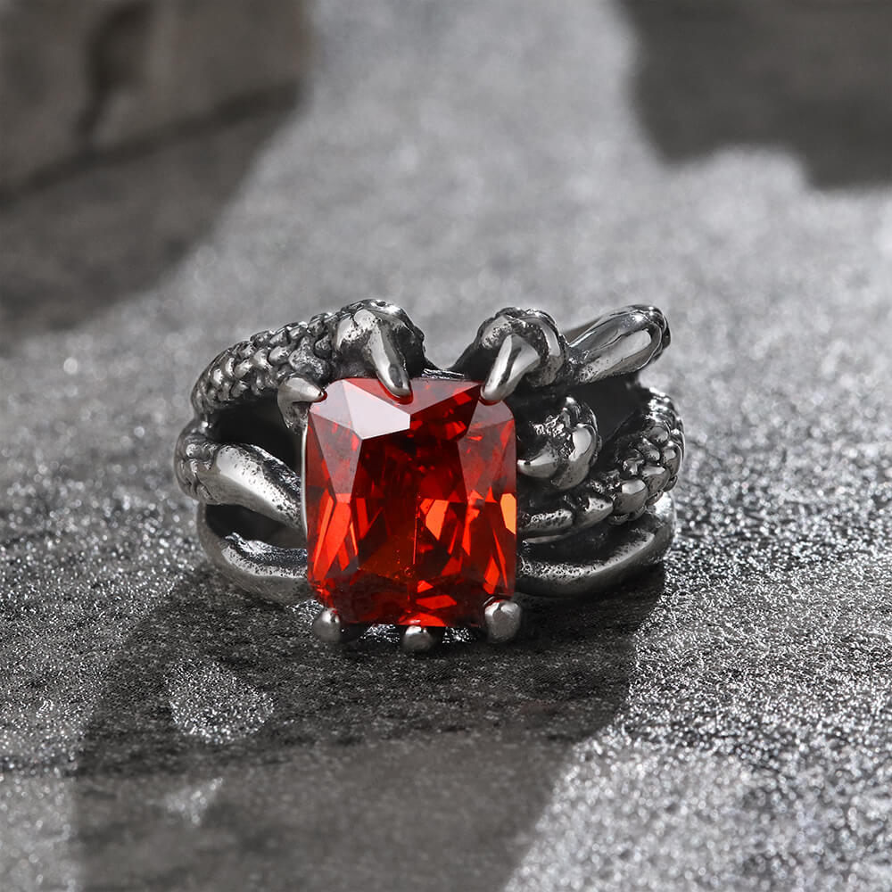 Gothic Dragon Claw Stainless Steel Gem Ring