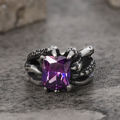 Gothic Dragon Claw Stainless Steel Gem Ring
