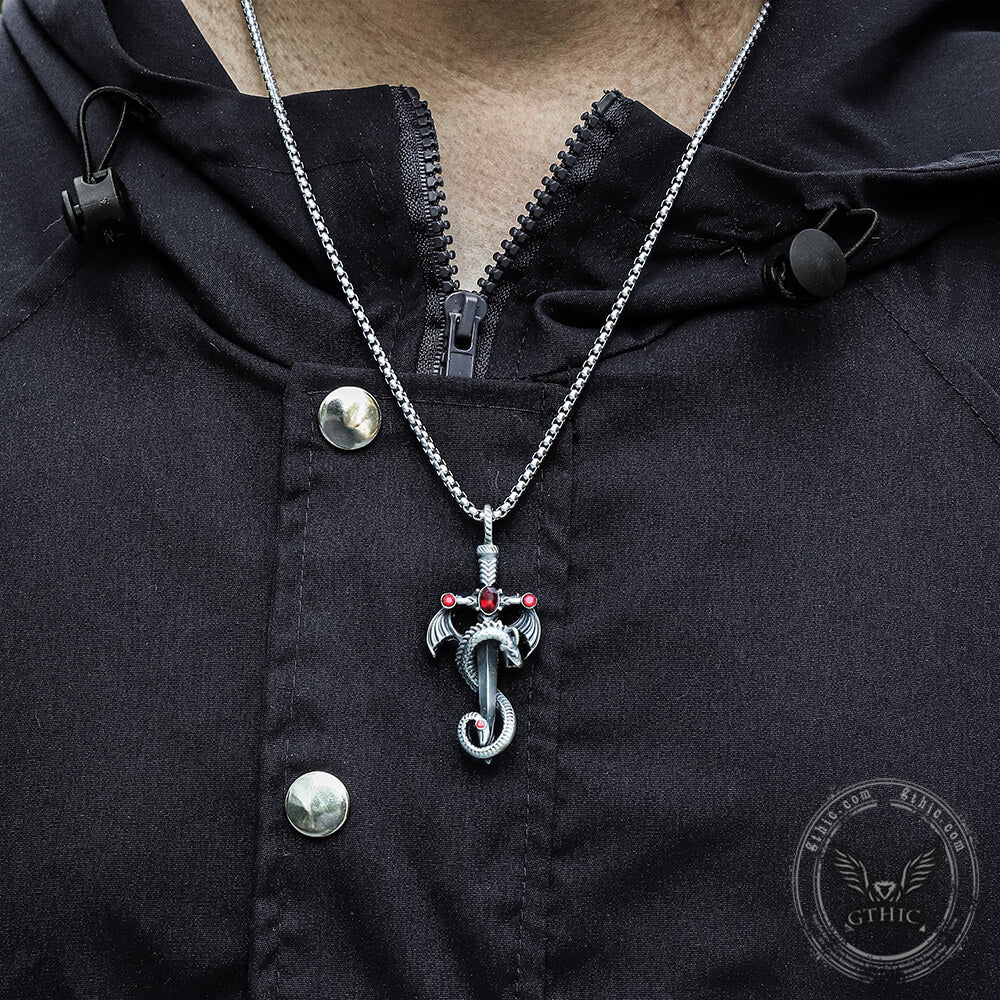 Gothic Dragon Sword Pure Tin Necklace