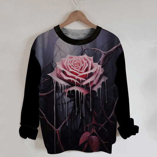 Gothic Dripping Rose Round Neck Sweatshirt