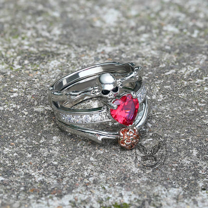 Gothic Heart Zircon Skull Brass Ring