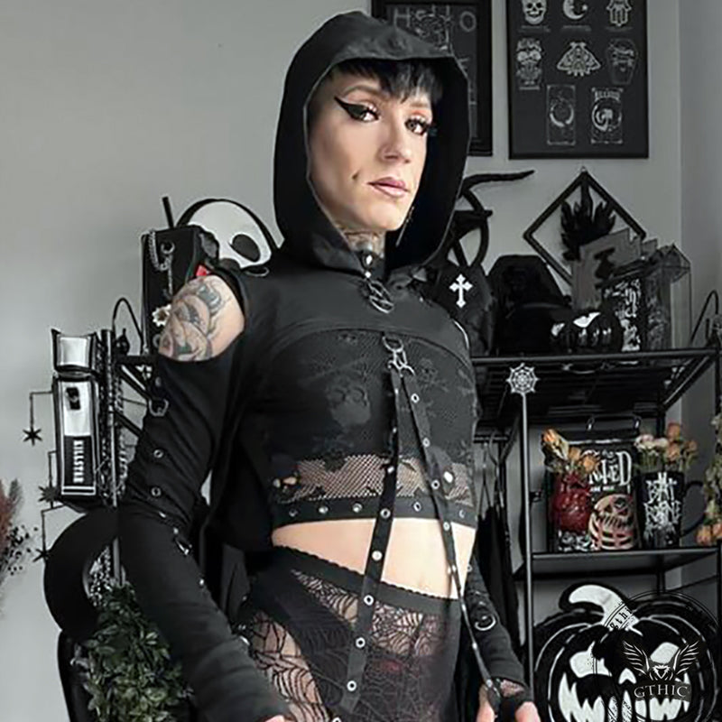 Gothic Hooded Cotton Super Crop Top