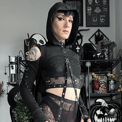 Gothic Hooded Cotton Super Crop Top