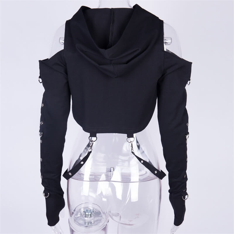 Gothic Hooded Cotton Super Crop Top
