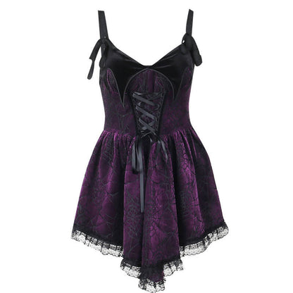 Gothic Lace-up Spider Web A-line Dress