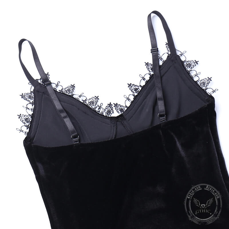 Gothic Lace Velvet Mermaid Slip Dress
