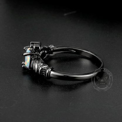 Gothic Love Heart Opal Brass Claddagh Ring