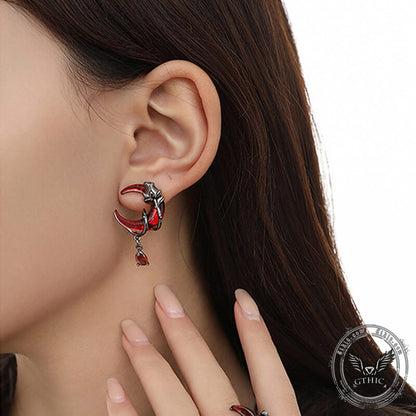 Gothic Red Moon Rose Alloy Earrings