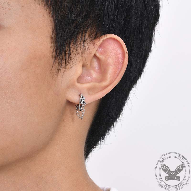 Gothic Rose Chain Zircon Stainless Steel Stud Earrings