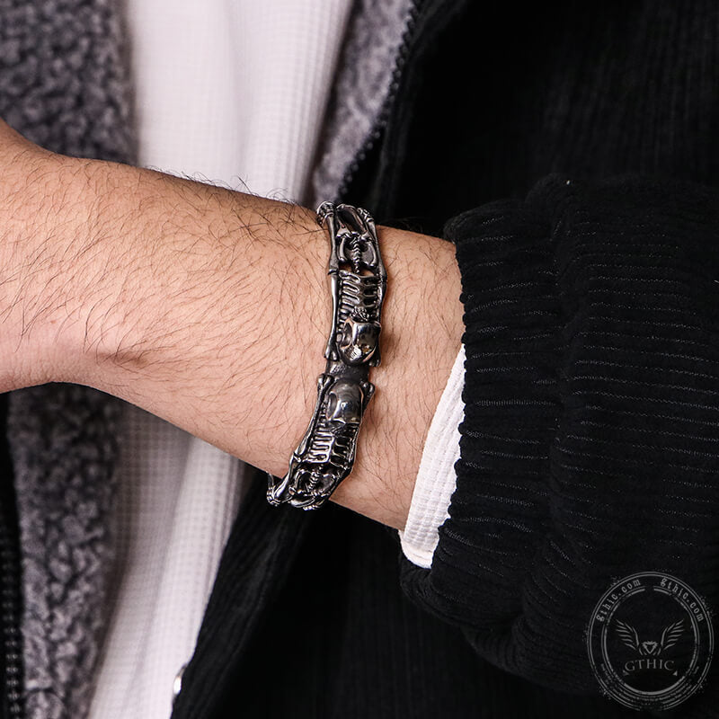 Gothic Skeleton Stainless Steel Skull Bangle Bracelet
