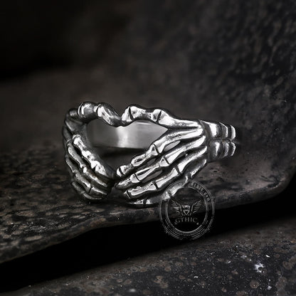 Gothic Skull Hand Heart Shaped Stainless Steel Ring