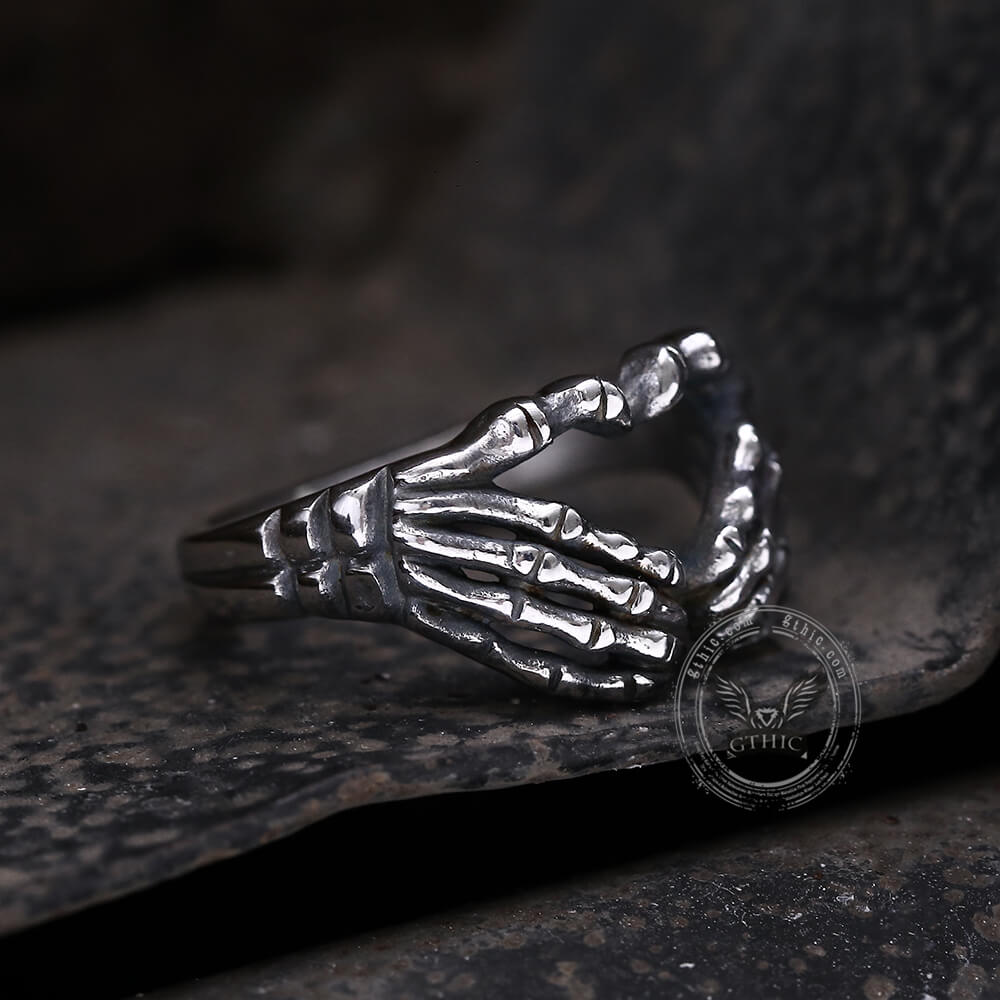 Gothic Skull Hand Heart Shaped Stainless Steel Ring