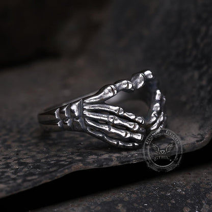 Gothic Skull Hand Heart Shaped Stainless Steel Ring