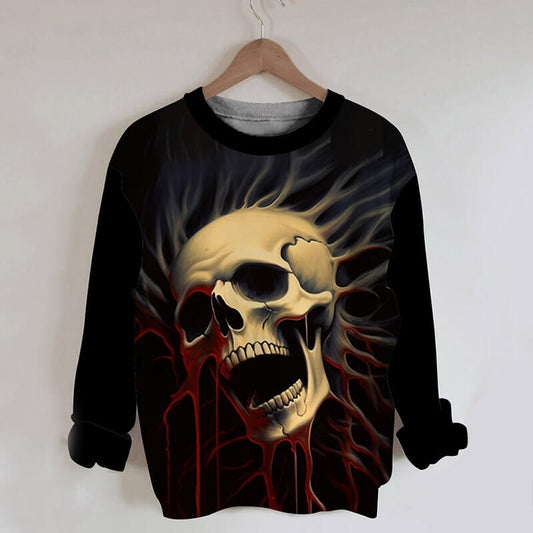 Gothic Skull Head Round Neck Sweatshirt
