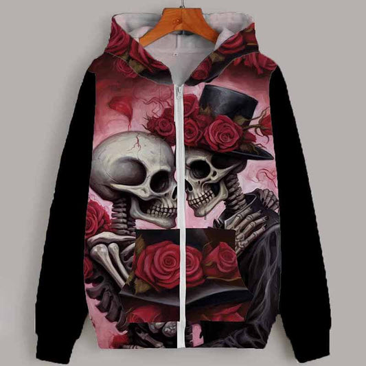 Gothic Skull Love Casual Hoodie Coat
