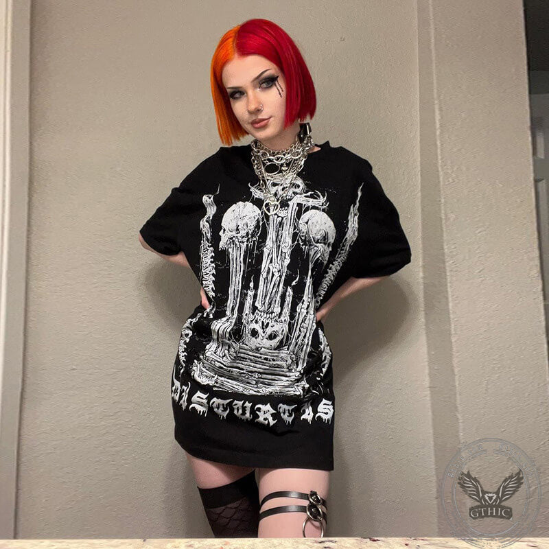 Gothic Skull Polyester T-Shirt Dress