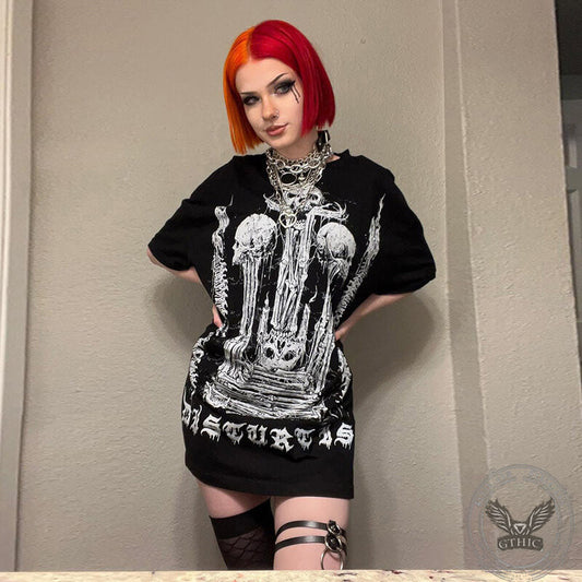Gothic Skull Polyester T-Shirt Dress