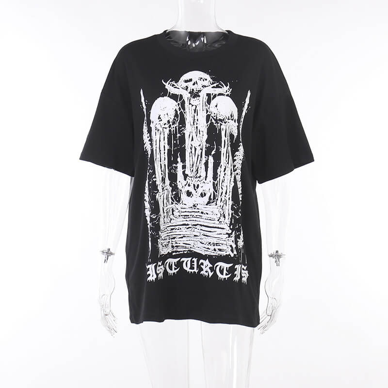 Gothic Skull Polyester T-Shirt Dress