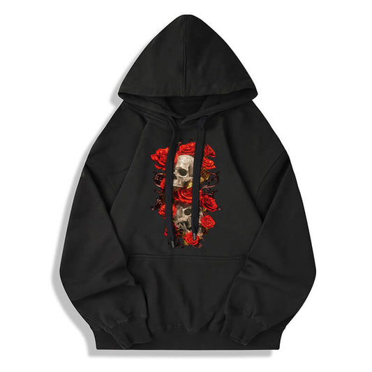 Gothic Skull Rose Cotton Pullover Hoodie