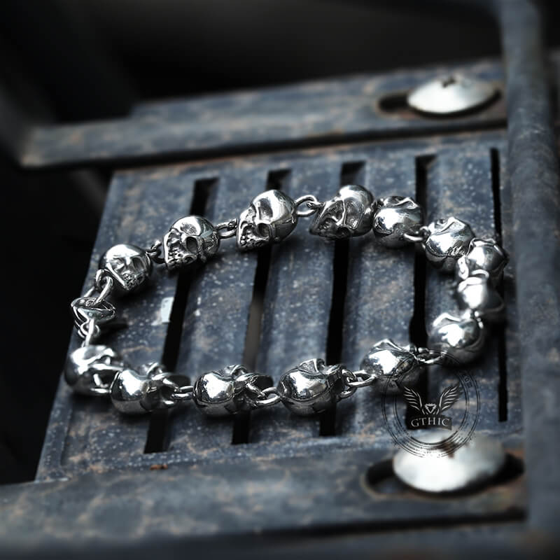 Gothic Skull Head Link Stainless Steel Bracelet