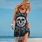 Gothic Skull Sun Moon Print Built In Bra Dress