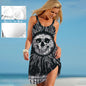 Gothic Skull Sun Moon Print Built In Bra Dress