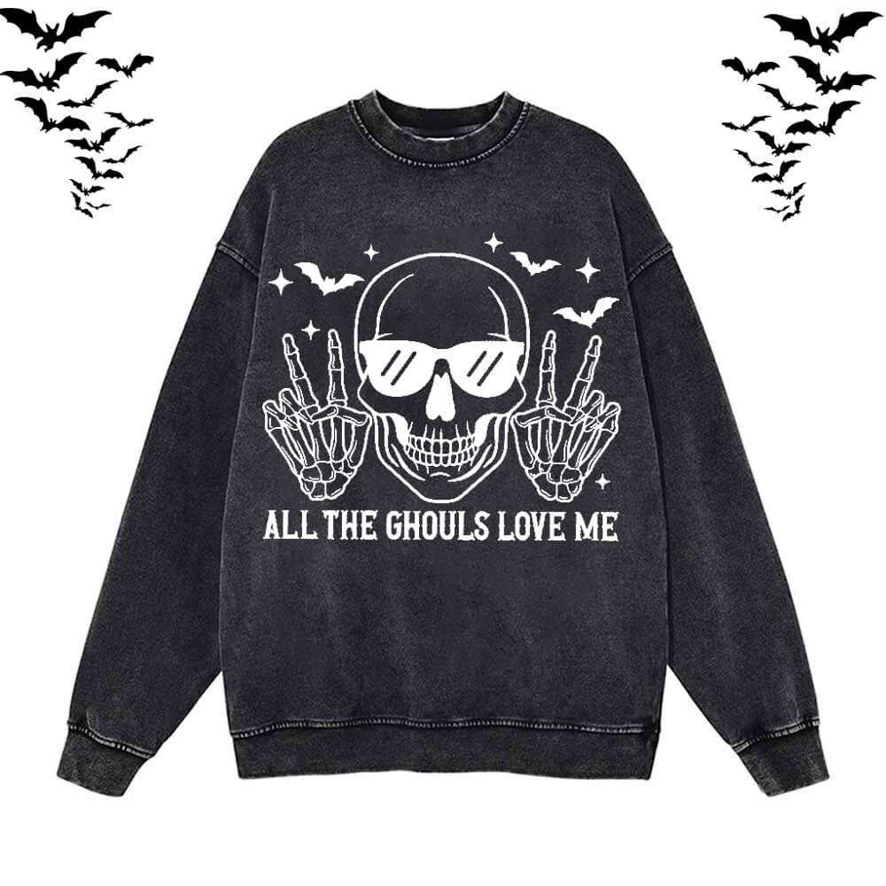 Gothic Skull Vintage Washed Hoodie Sweatshirt