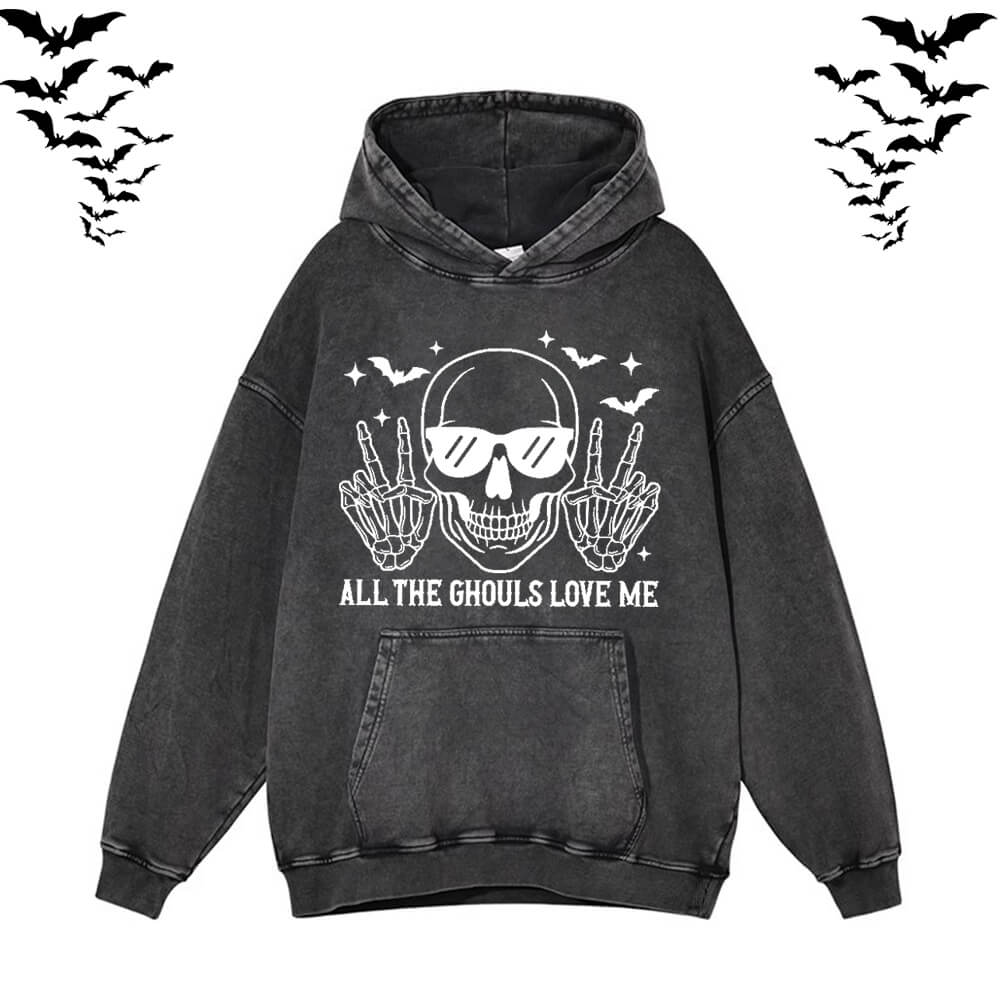 Gothic Skull Vintage Washed Hoodie Sweatshirt