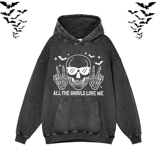 Gothic Skull Vintage Washed Hoodie Sweatshirt