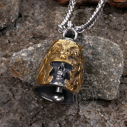 Gothic Skull Wolf Helmet Stainless Steel Bell Pendant