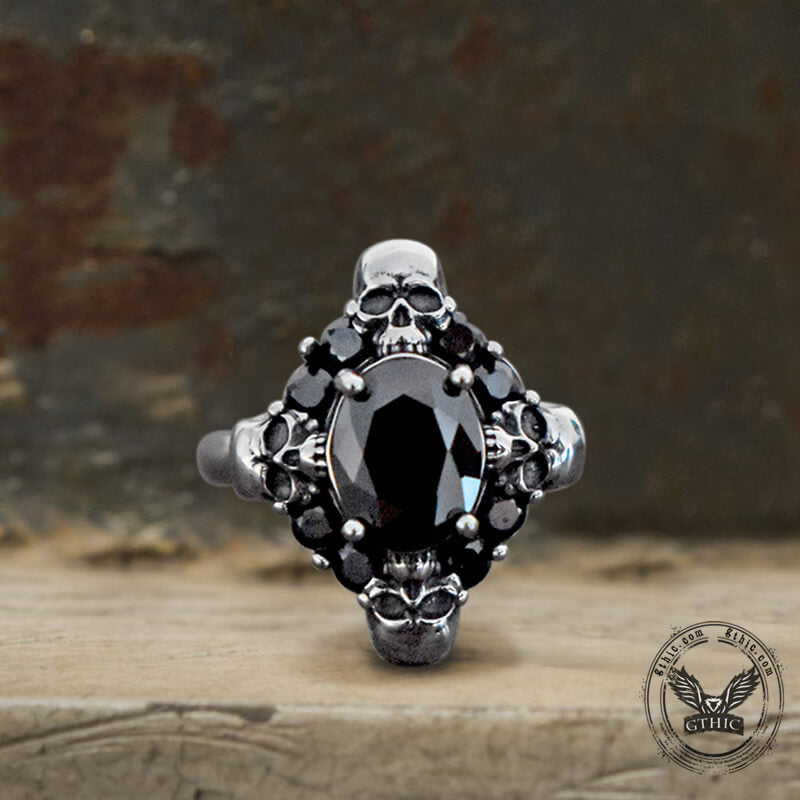 Gothic Skulls Black Zircon Stainless Steel Ring
