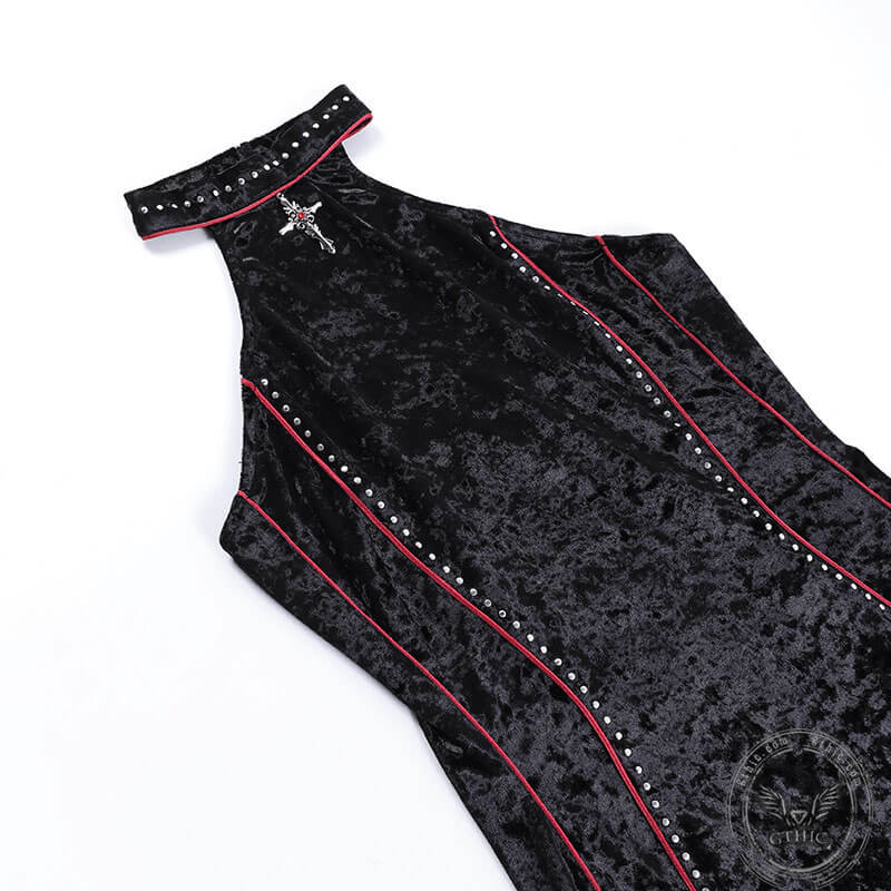 Gothic Sleeveless Halterneck Velvet Dress