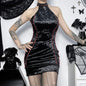 Gothic Sleeveless Halterneck Velvet Dress