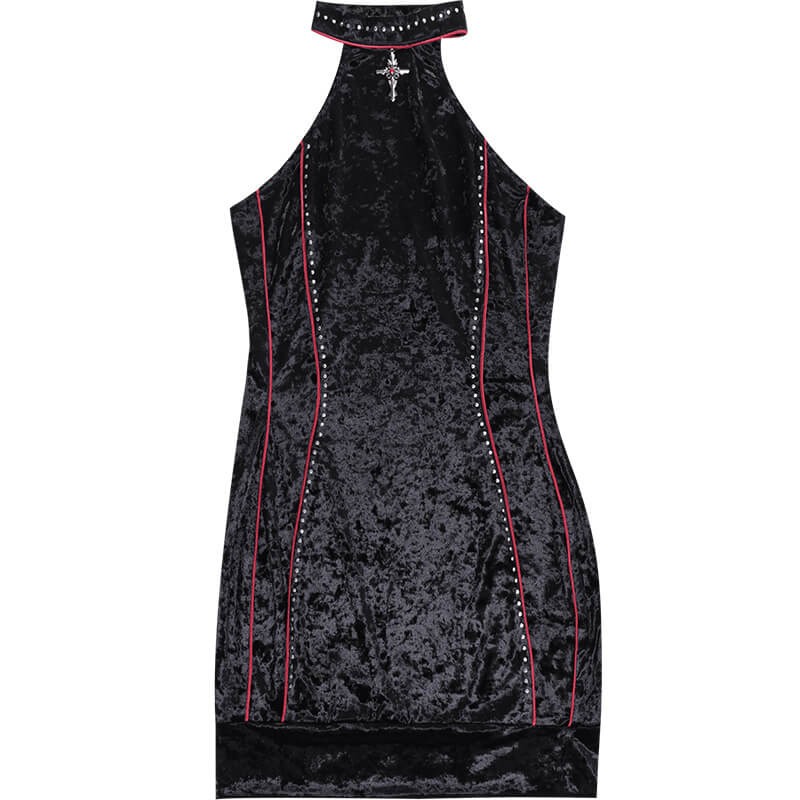 Gothic Sleeveless Halterneck Velvet Dress