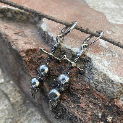 Gothic Sword Skulls Stainless Steel Hoop Earrings