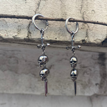 Gothic Sword Skulls Stainless Steel Hoop Earrings