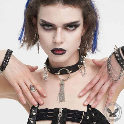 Gothic Tassel Chain Rivets Choker Necklace