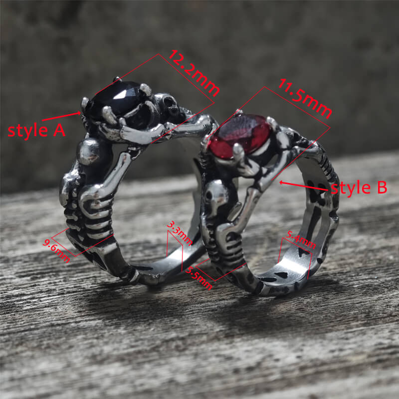 Gothic Tribute Gem Stainless Steel Skull Ring
