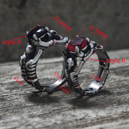 Gothic Tribute Gem Stainless Steel Skull Ring