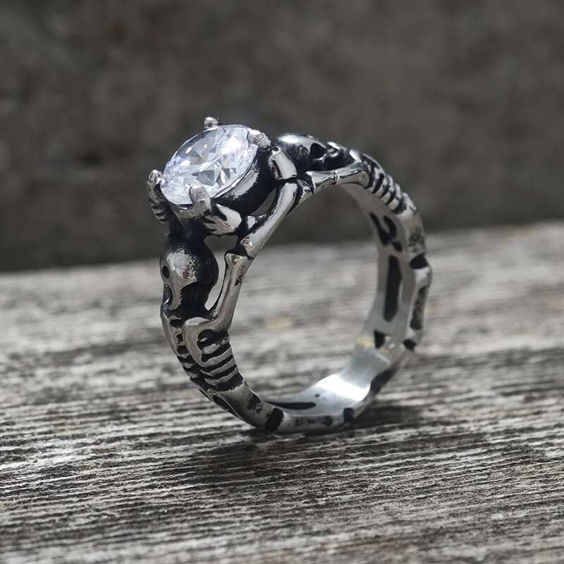 Gothic Tribute Gem Stainless Steel Skull Ring