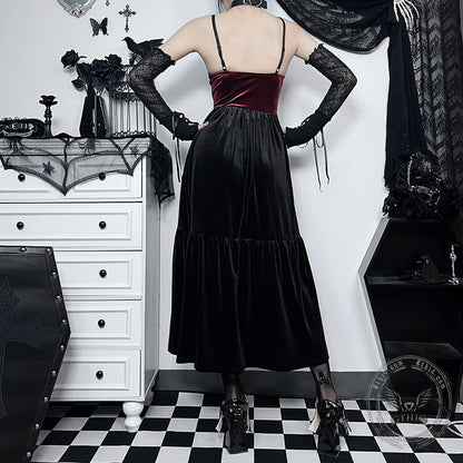 Gothic Two-tone Lace Velvet Slip Dress