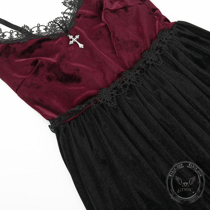 Gothic Two-tone Lace Velvet Slip Dress