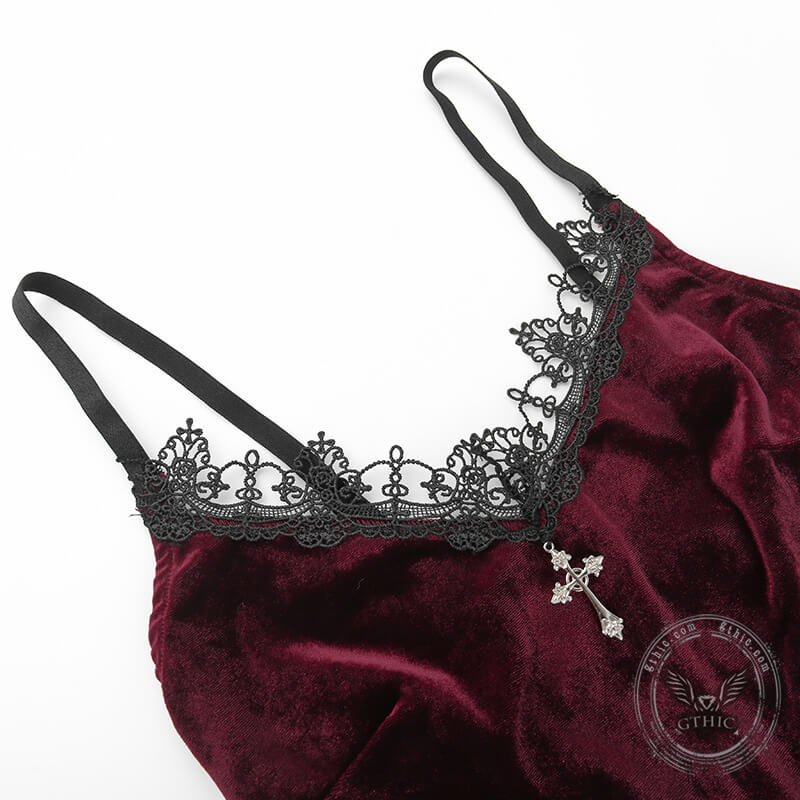 Gothic Two-tone Lace Velvet Slip Dress