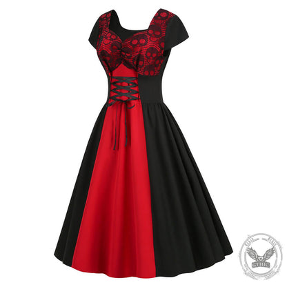 Gothic Two Tone Patchwork Skull Dress