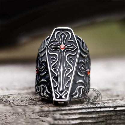 Gothic Vampire Coffin Stainless Steel Cross Ring